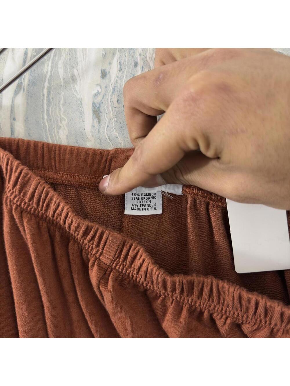 Artsy Boho Minimalist Lagenlook Avant-Garde Brown Wide Leg Sweatpants (XL) - Picture 3 of 8